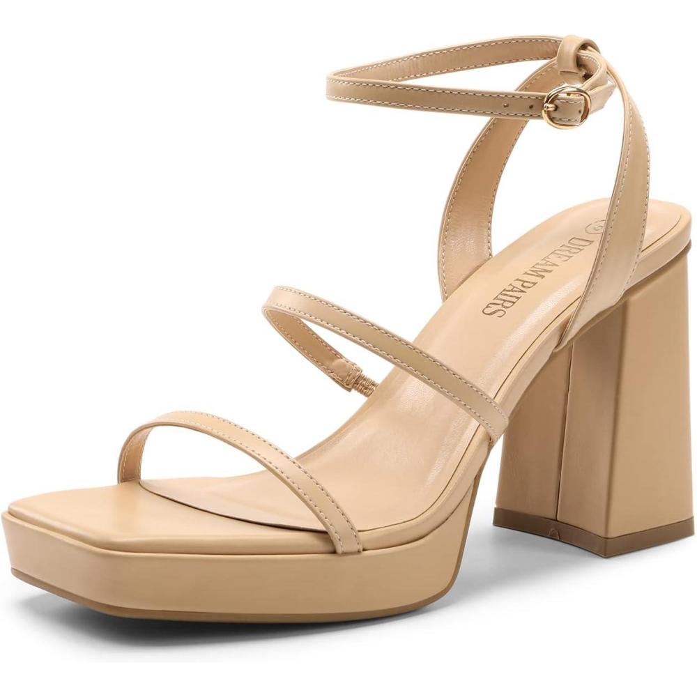 imageDREAM PAIRS Womens Platform Strappy Heels Open Toe Ankle Strap Square Party Sandals Y2K Dress ShoesNude