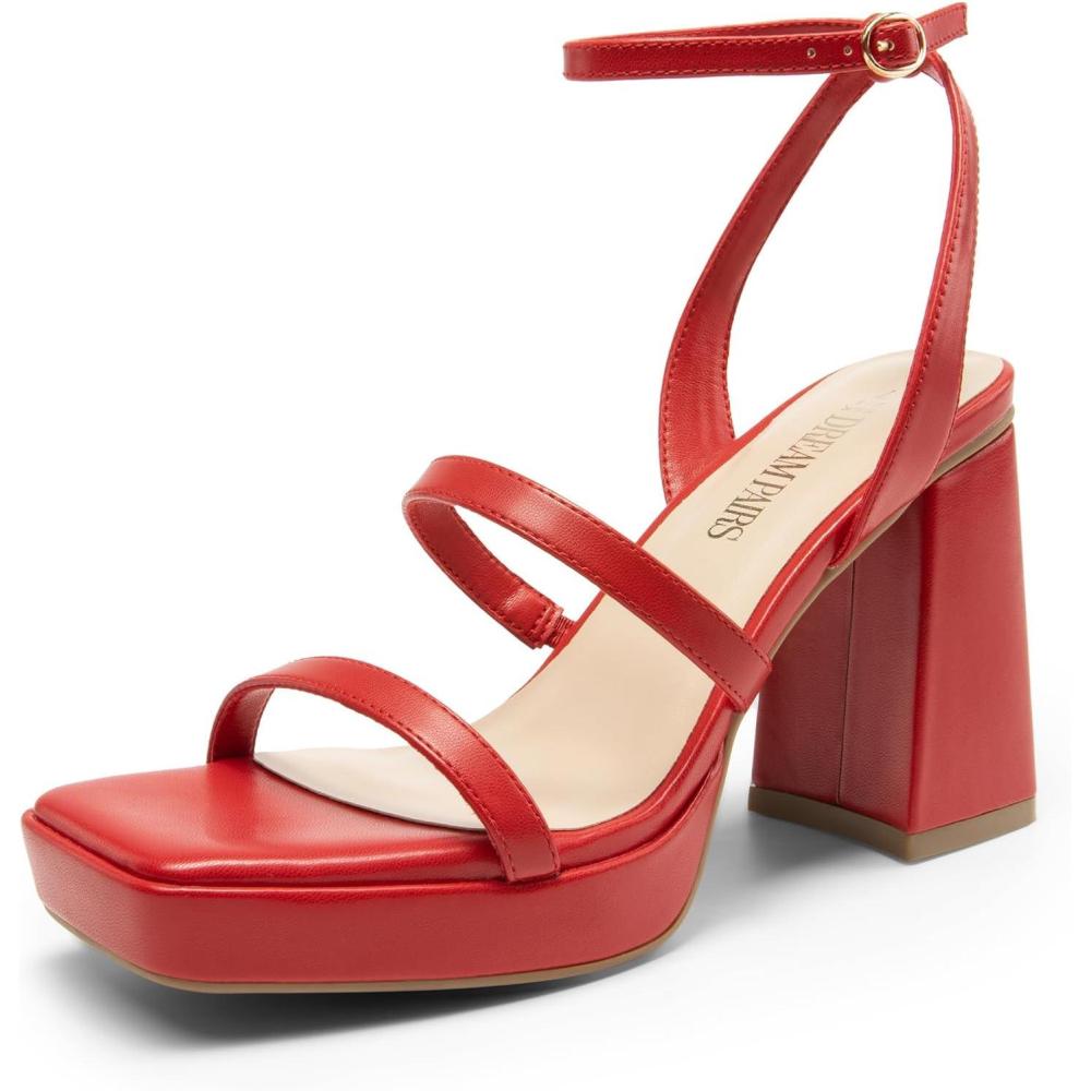 imageDREAM PAIRS Womens Platform Strappy Heels Open Toe Ankle Strap Square Party Sandals Y2K Dress ShoesRedpu