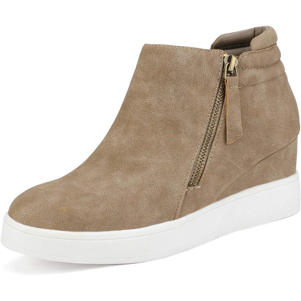 imageDREAM PAIRS Womens Platform Wedge Sneakers Ankle BootiesTaupe