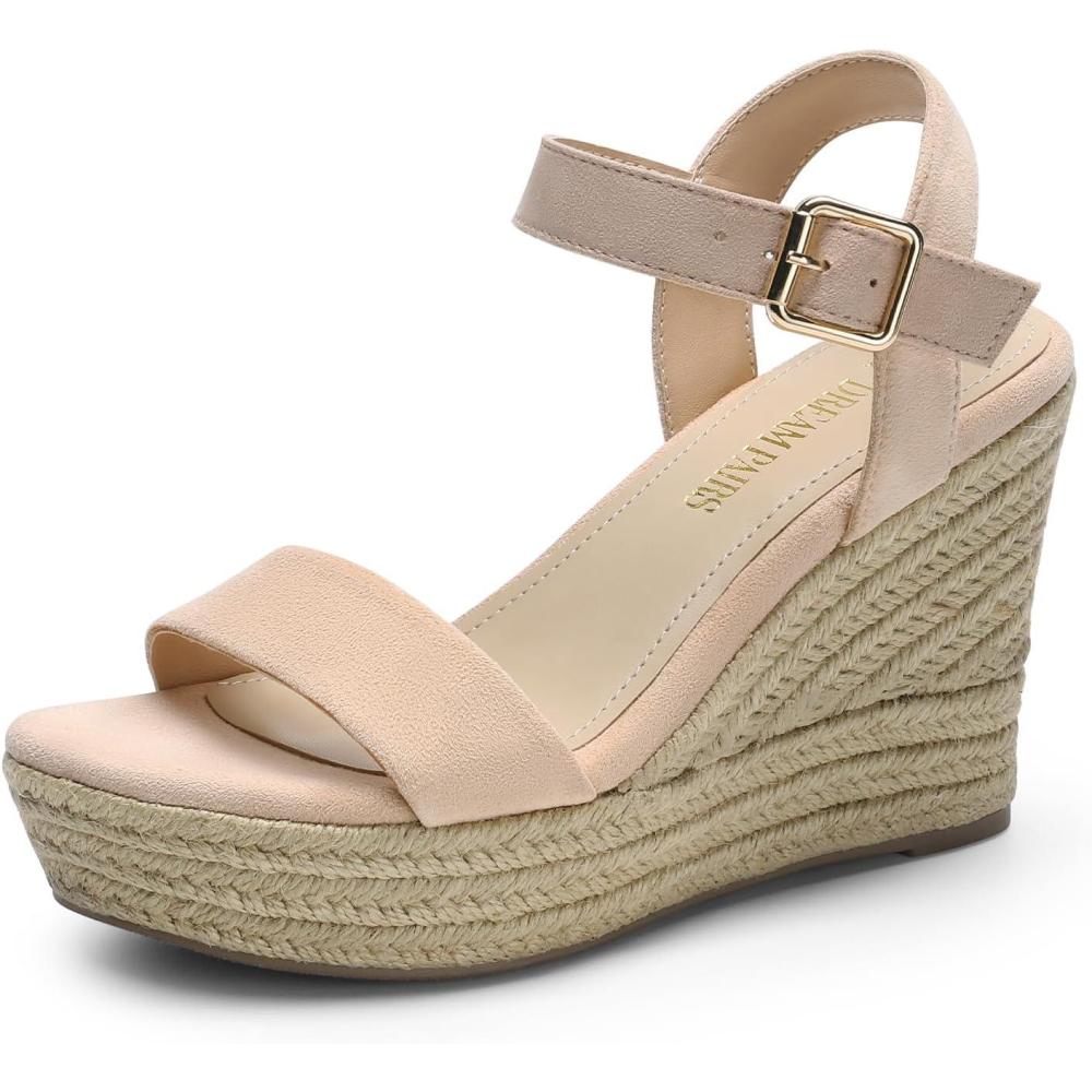 imageDREAM PAIRS Womens Platform Wedges Sandals Comfortable Open Toe Espadrilles Sandals Dressy Buckle Ankle Strap Summer ShoesAll Nude