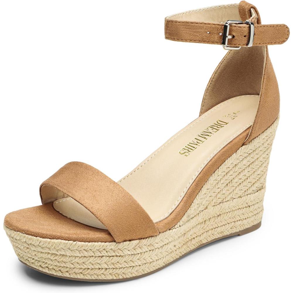 imageDREAM PAIRS Womens Platform Wedges Sandals Comfortable Open Toe Espadrilles Sandals Dressy Buckle Ankle Strap Summer ShoesKhaki