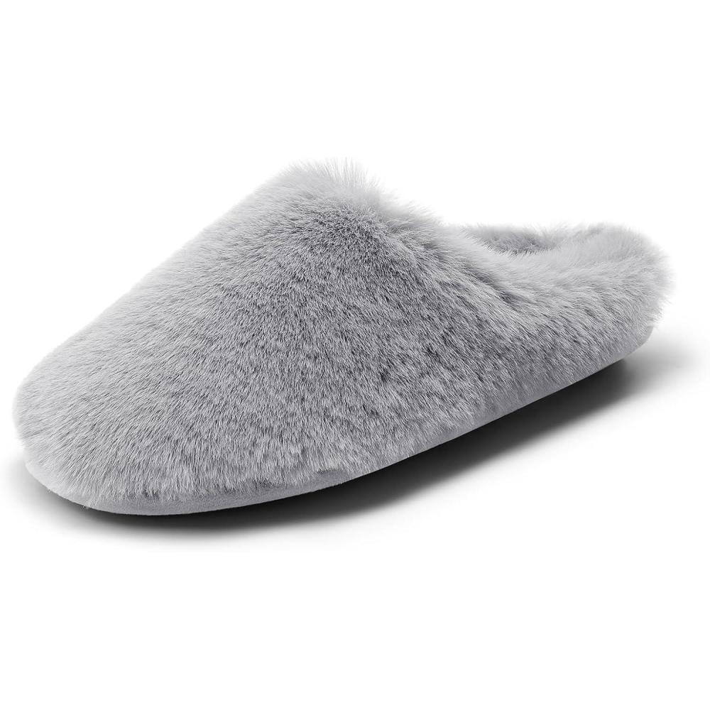 imageDREAM PAIRS Womens Plush Fuzzy Slip on Indoor Outdoor Winter House SlippersDark Grey