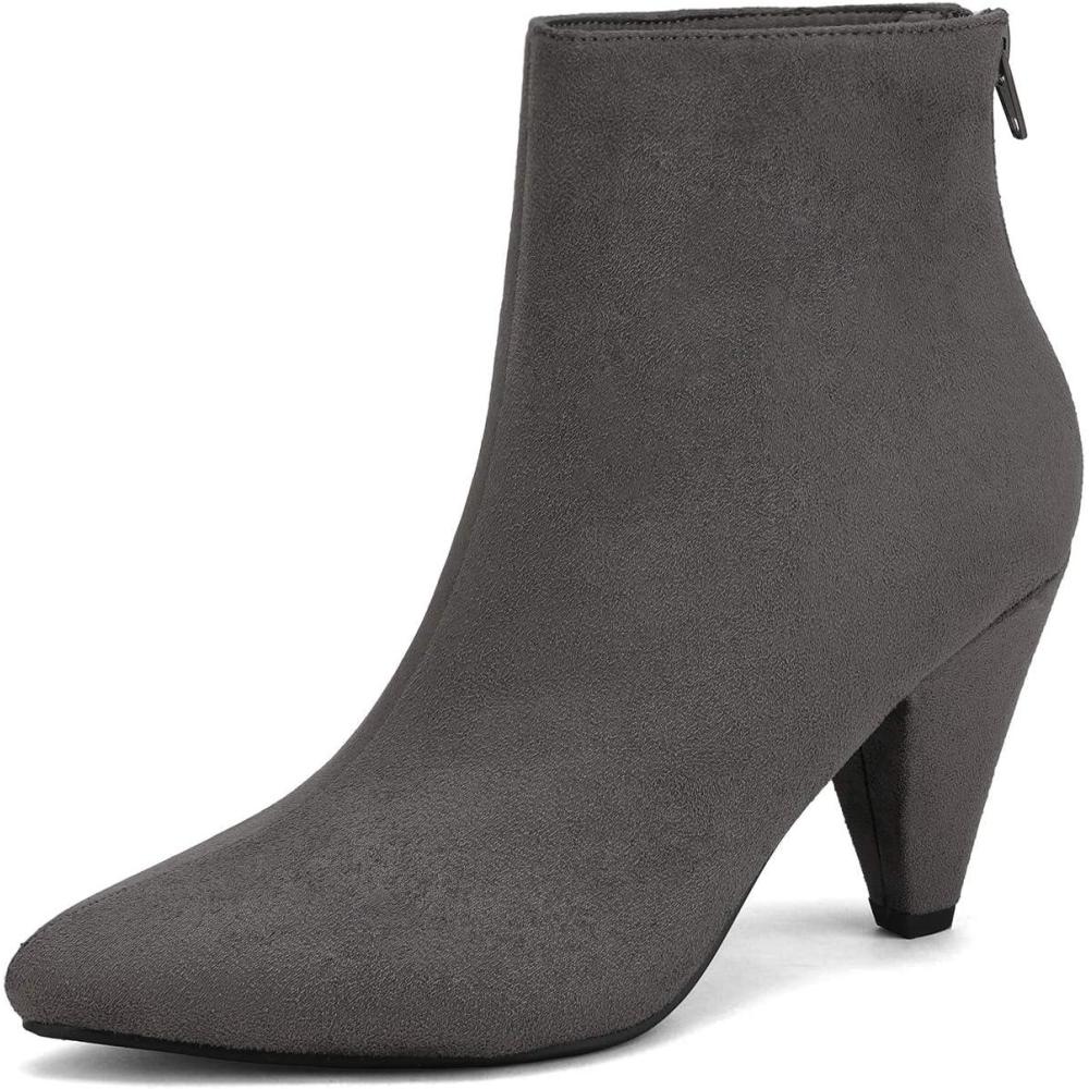 imageDREAM PAIRS Womens Pointed Toe Ankle Boots High Heel Booties Fashion Zipper Dress BootsLightGreySuede
