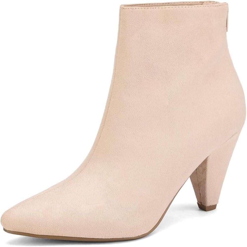 imageDREAM PAIRS Womens Pointed Toe Ankle Boots High Heel Booties Fashion Zipper Dress BootsNudeSuede