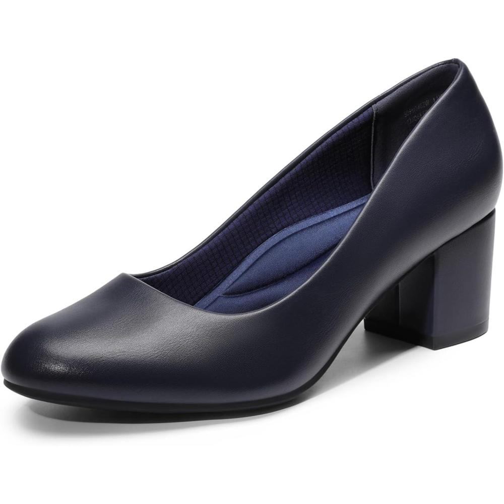 imageDREAM PAIRS Womens Pumps Low Chunky Block Heel Dress Shoes Closed Round Toe Comfortable HeelsNavypu