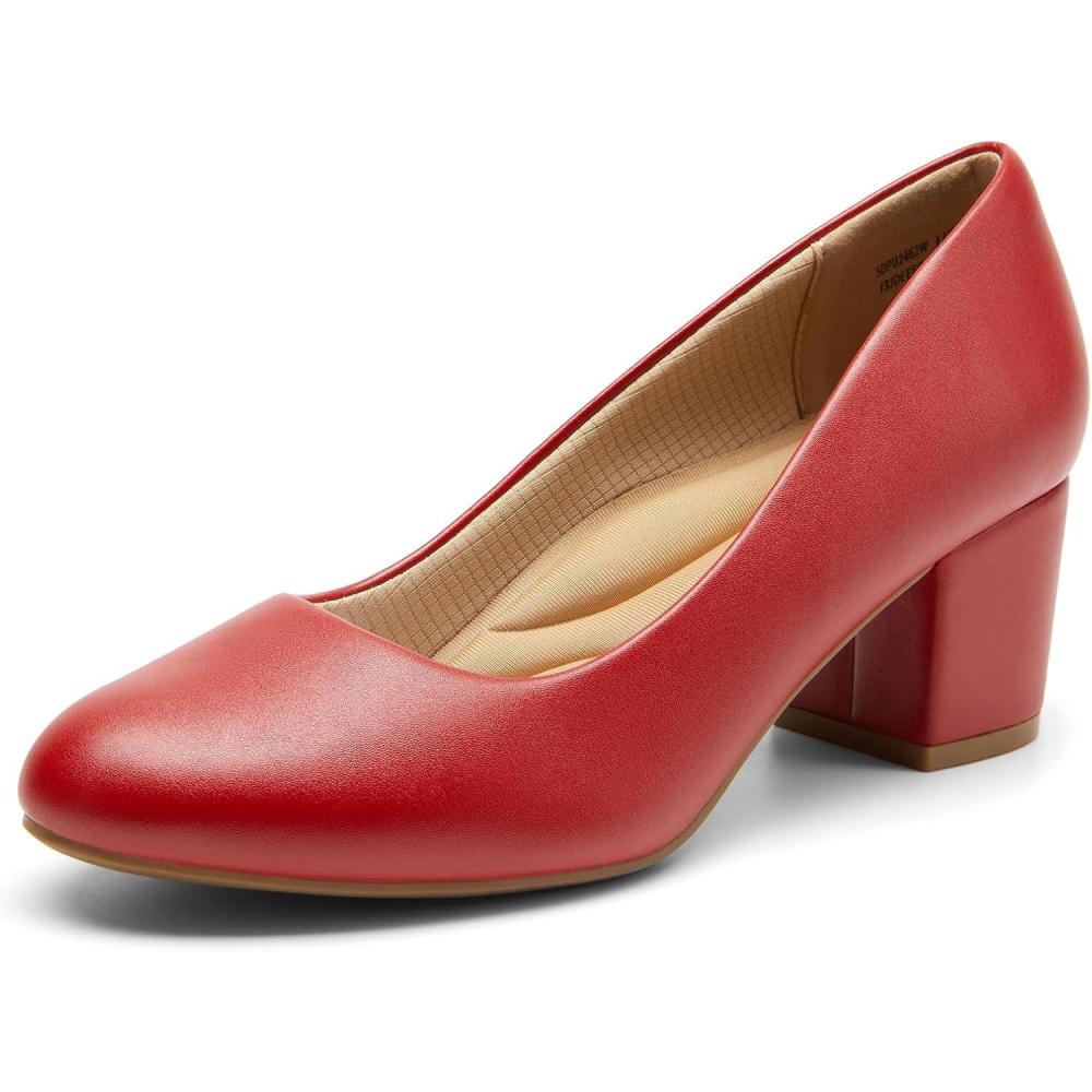 imageDREAM PAIRS Womens Pumps Low Chunky Block Heel Dress Shoes Closed Round Toe Comfortable HeelsRedpu
