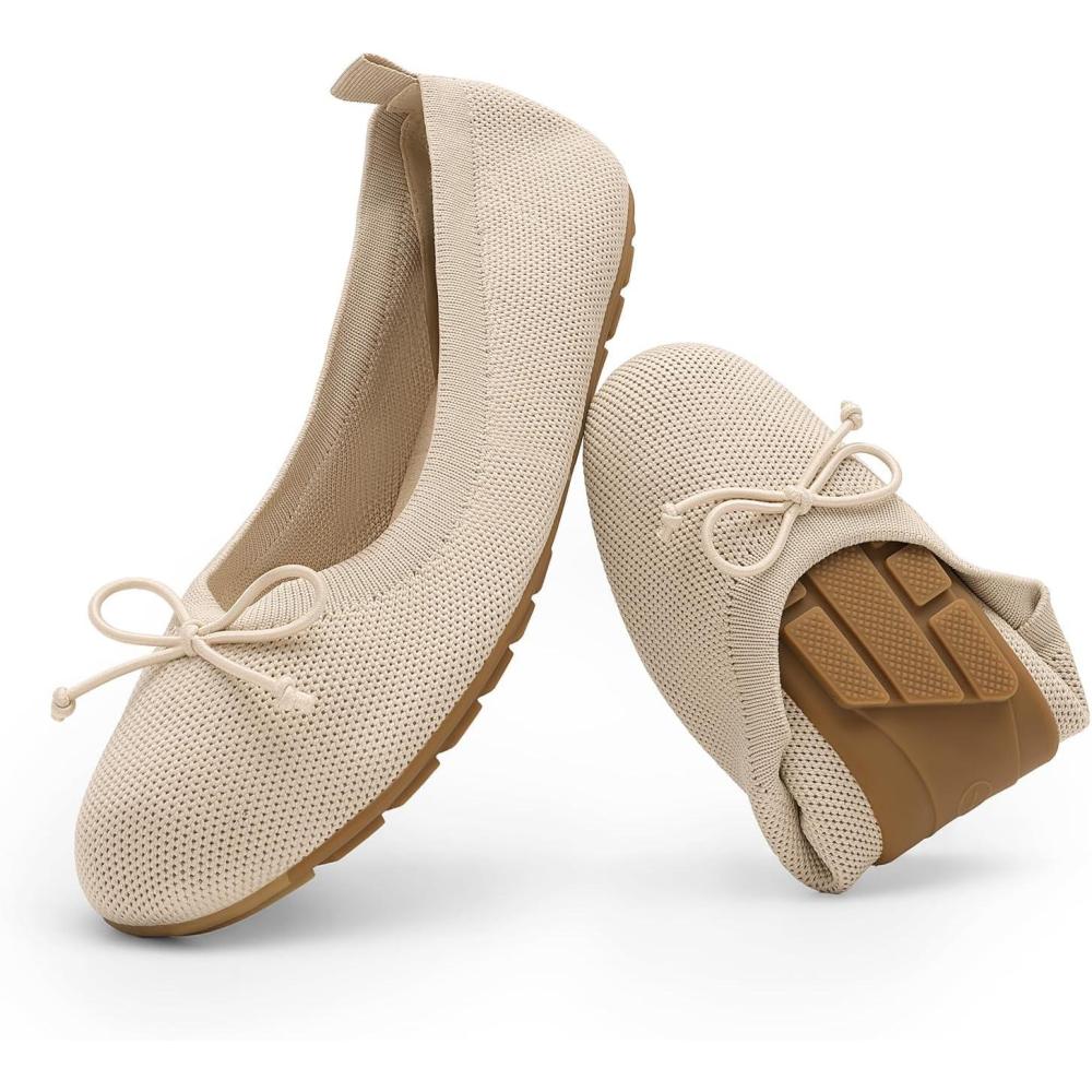 imageDREAM PAIRS Womens Round Toe Foldable Portable Knit Ballet Flats Comfortable Dressy Flats for Work Office Dress Shoes Business CasualAll Nude