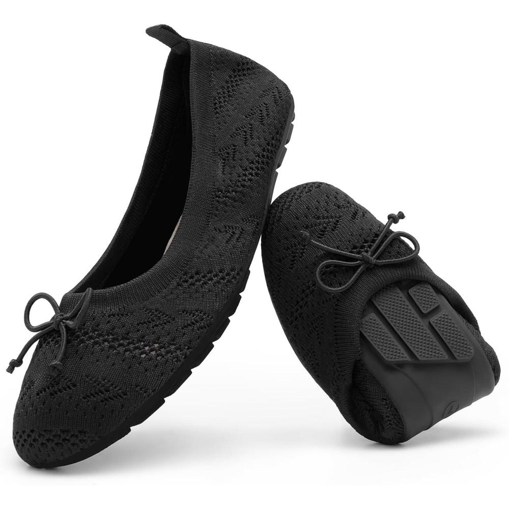 imageDREAM PAIRS Womens Round Toe Foldable Portable Knit Ballet Flats Comfortable Dressy Flats for Work Office Dress Shoes Business CasualBlack