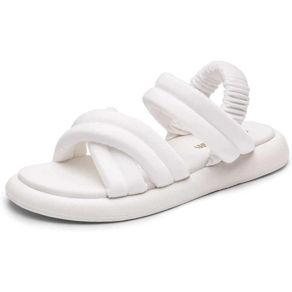 imageDREAM PAIRS Womens SDFS2334W Womens Strappy Flat Sandals Slip On Open Toe Comfot Slides for Summer White Size 9