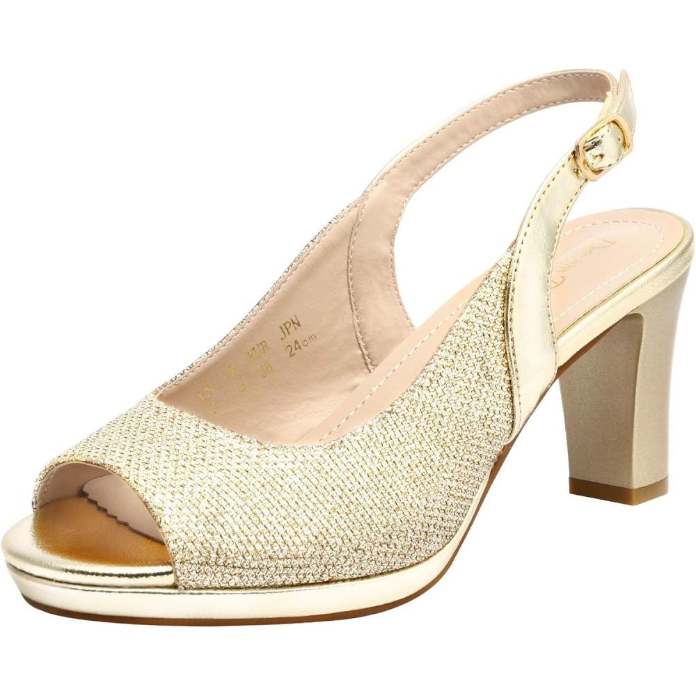 imageDREAM PAIRS Womens Sexy High Chunky Heels Peep Toe Platform Block Slingback Dress Pumps ShoesGold