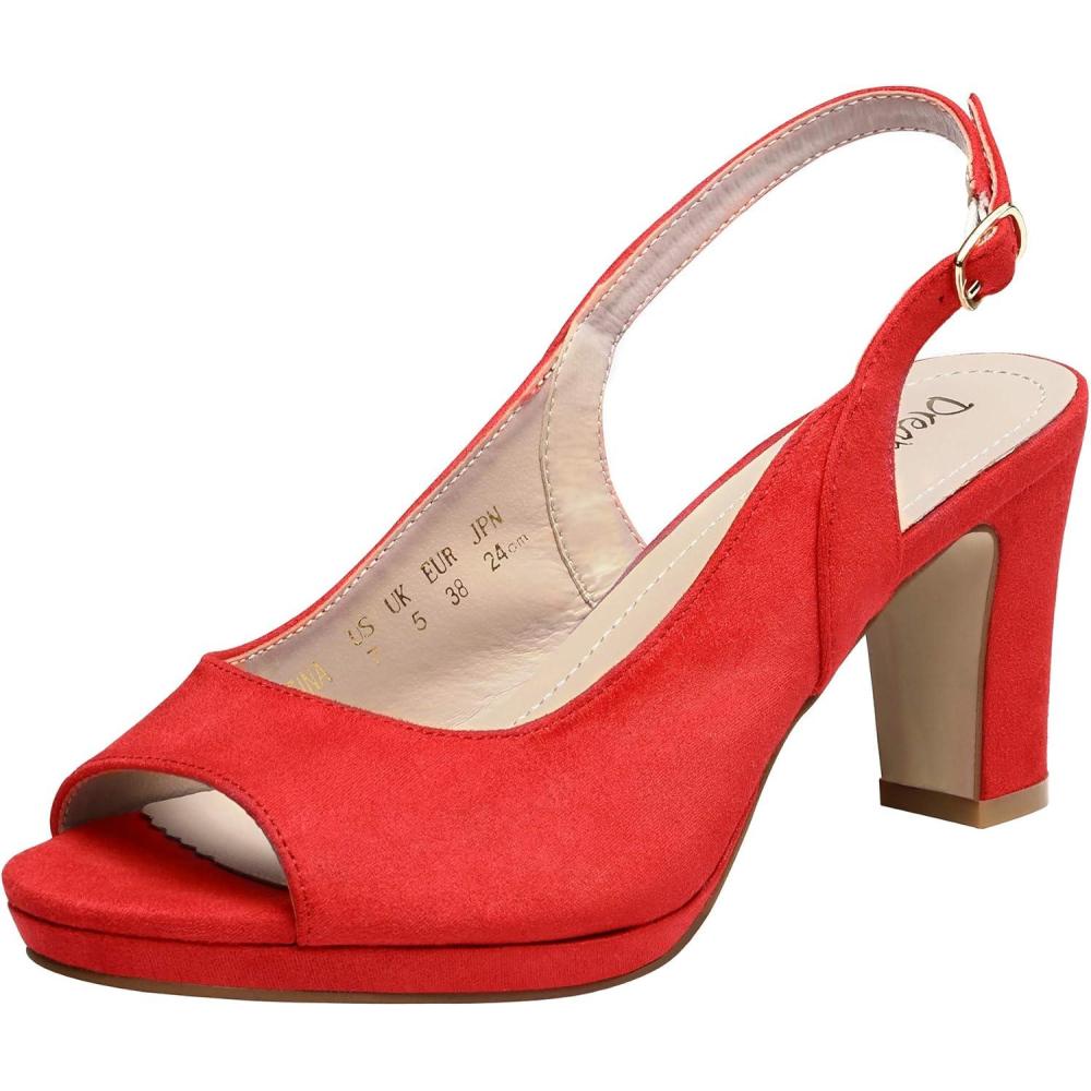 imageDREAM PAIRS Womens Sexy High Chunky Heels Peep Toe Platform Block Slingback Dress Pumps ShoesRedSuede