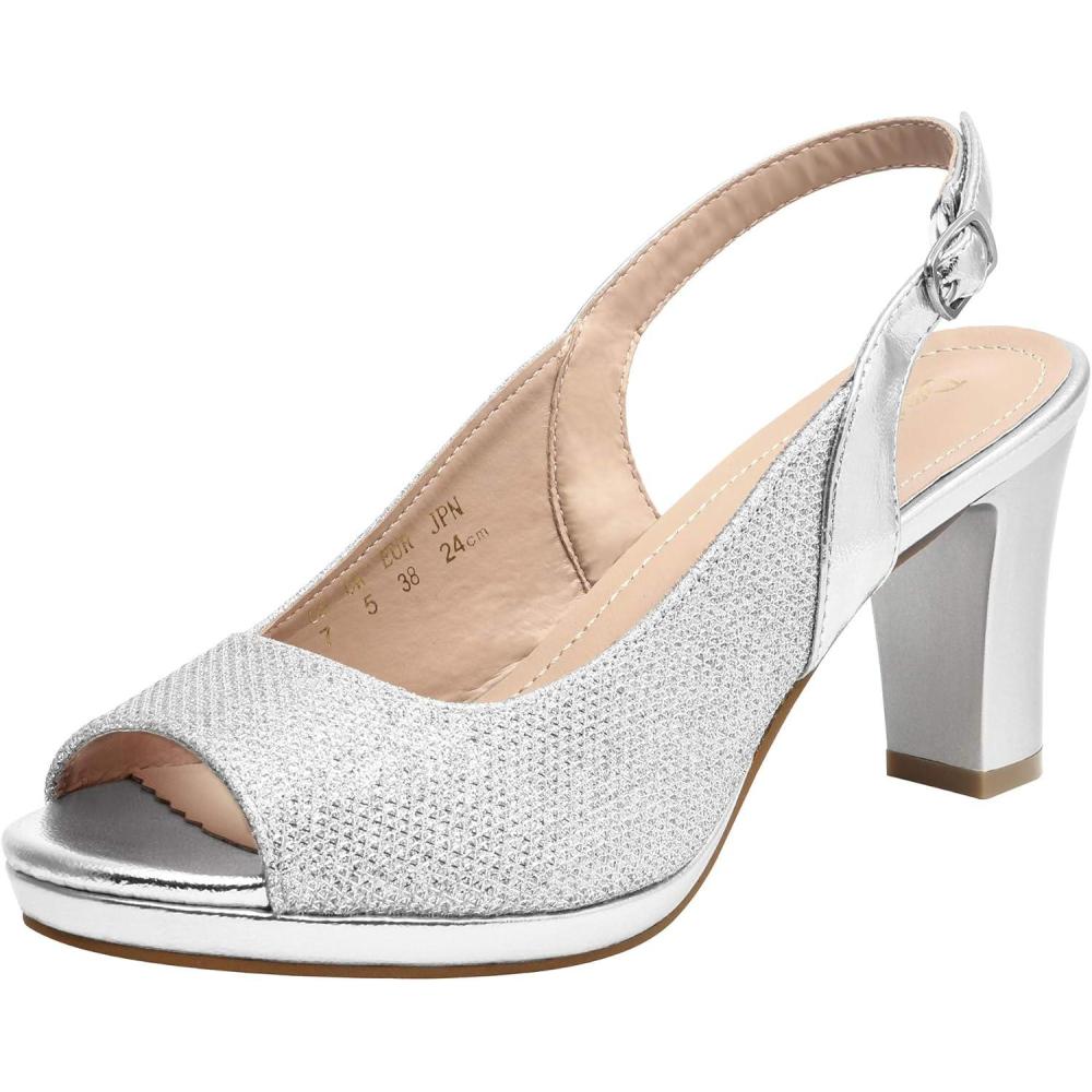 imageDREAM PAIRS Womens Sexy High Chunky Heels Peep Toe Platform Block Slingback Dress Pumps ShoesSilver