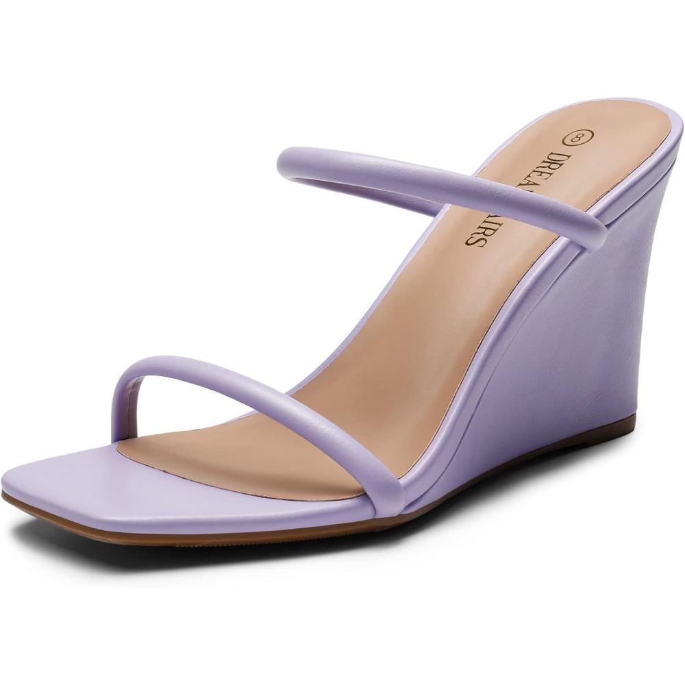 imageDREAM PAIRS Womens Slides Wedge Sandals Two Strap Square Open Toe Dress ShoesPurple