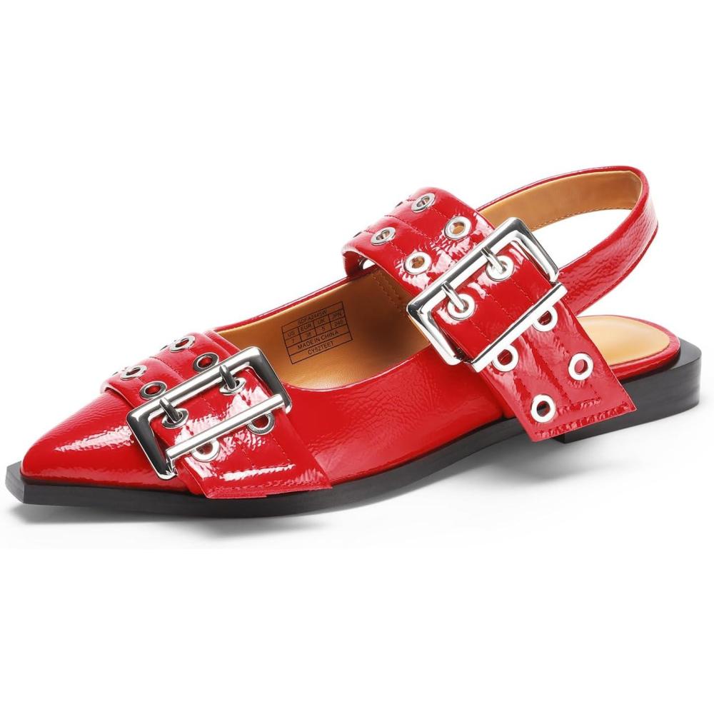 imageDREAM PAIRS Womens Slingback Ballet Flats Pointed Toe Buckle Comfortable Dress Slipon Flat ShoesRed