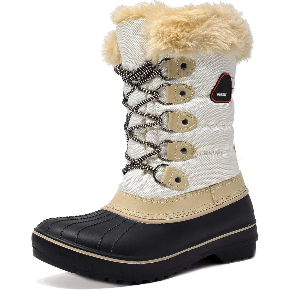 imageDREAM PAIRS Womens Snow BootsBeigeWhite