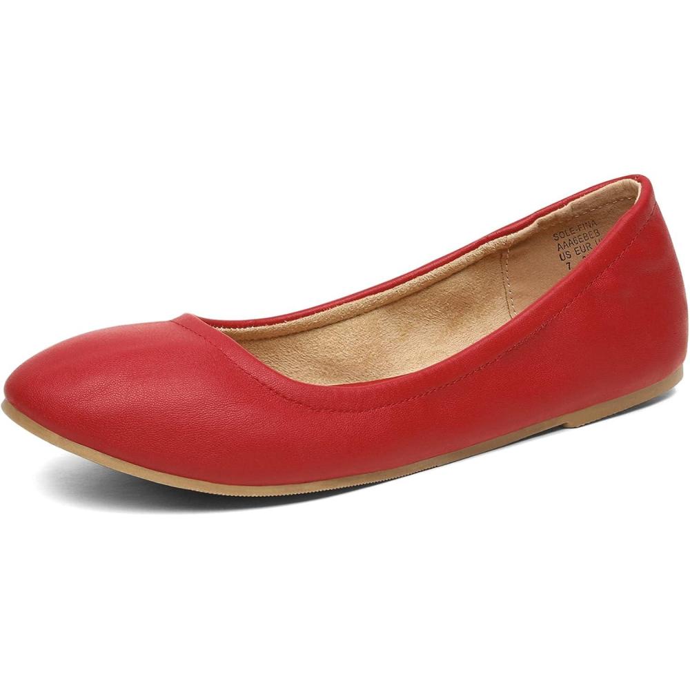 imageDREAM PAIRS Womens Solefina Solid Plain Walking Classic Ballet Flats ShoesRed
