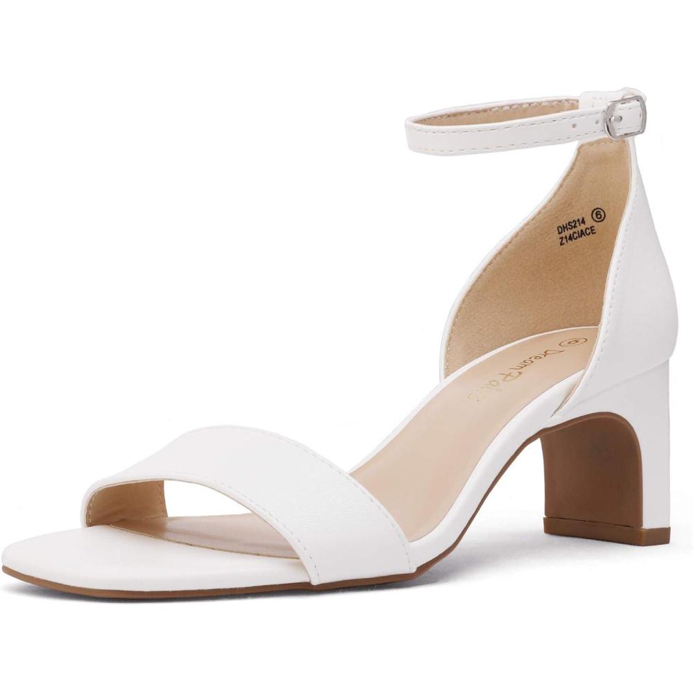 imageDREAM PAIRS Womens Square Toe Low Block Chunky Heels Open Toe Ankle Strap Dress Pump ShoesSize 85WhiteDHS214
