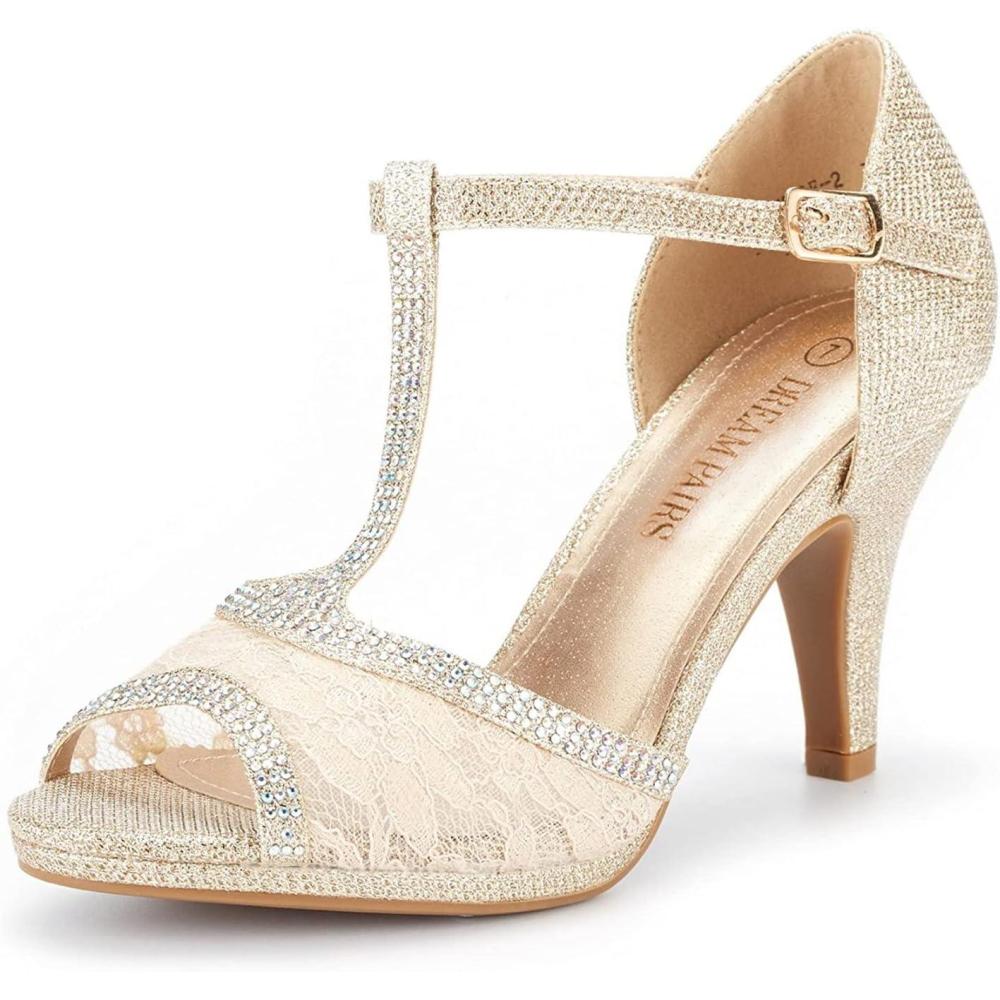 imageDREAM PAIRS Womens Stilettos Open Toe Pump Fashion Kitten Heel SandalsGold