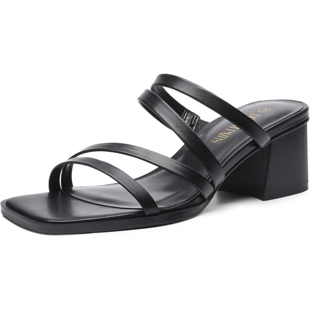 imageDREAM PAIRS Womens Strappy Heels Block Open Toe Low Heel Chunky Mules Sandals Dress ShoesBlack
