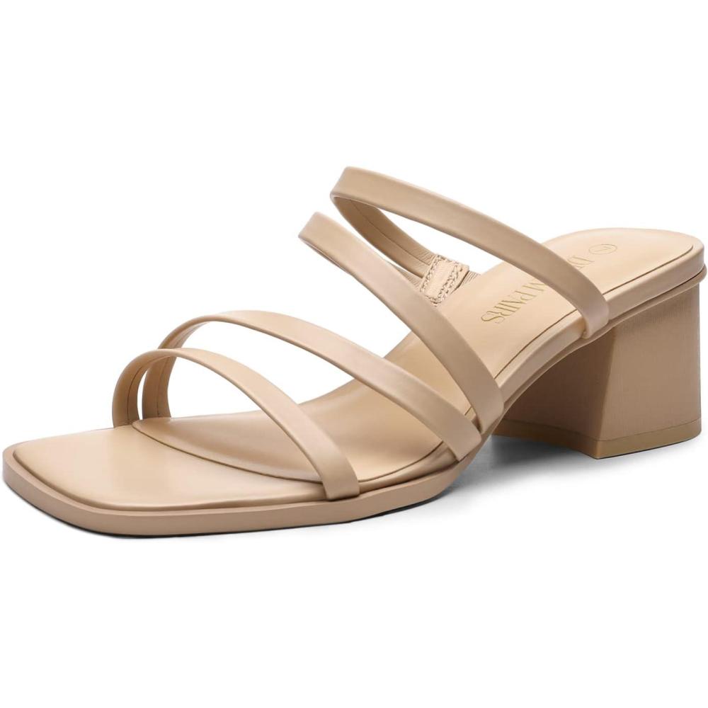 imageDREAM PAIRS Womens Strappy Heels Block Open Toe Low Heel Chunky Mules Sandals Dress ShoesNude