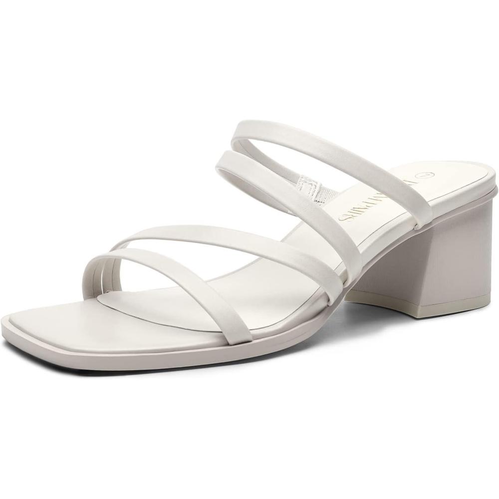 imageDREAM PAIRS Womens Strappy Heels Block Open Toe Low Heel Chunky Mules Sandals Dress ShoesWhite