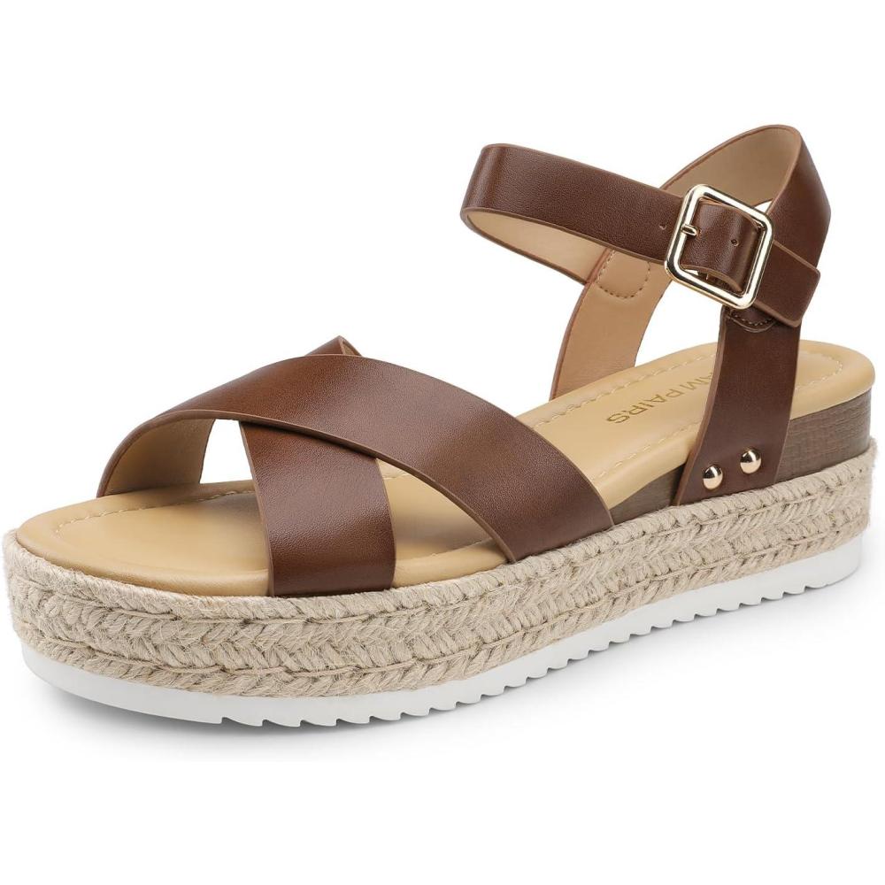 imageDREAM PAIRS Womens Stylish Platform Espadrille Wedge Sandals Round Toe Summer Causal Shoes Crisscross Band Adjustable Ankle Strap BuckleBrown