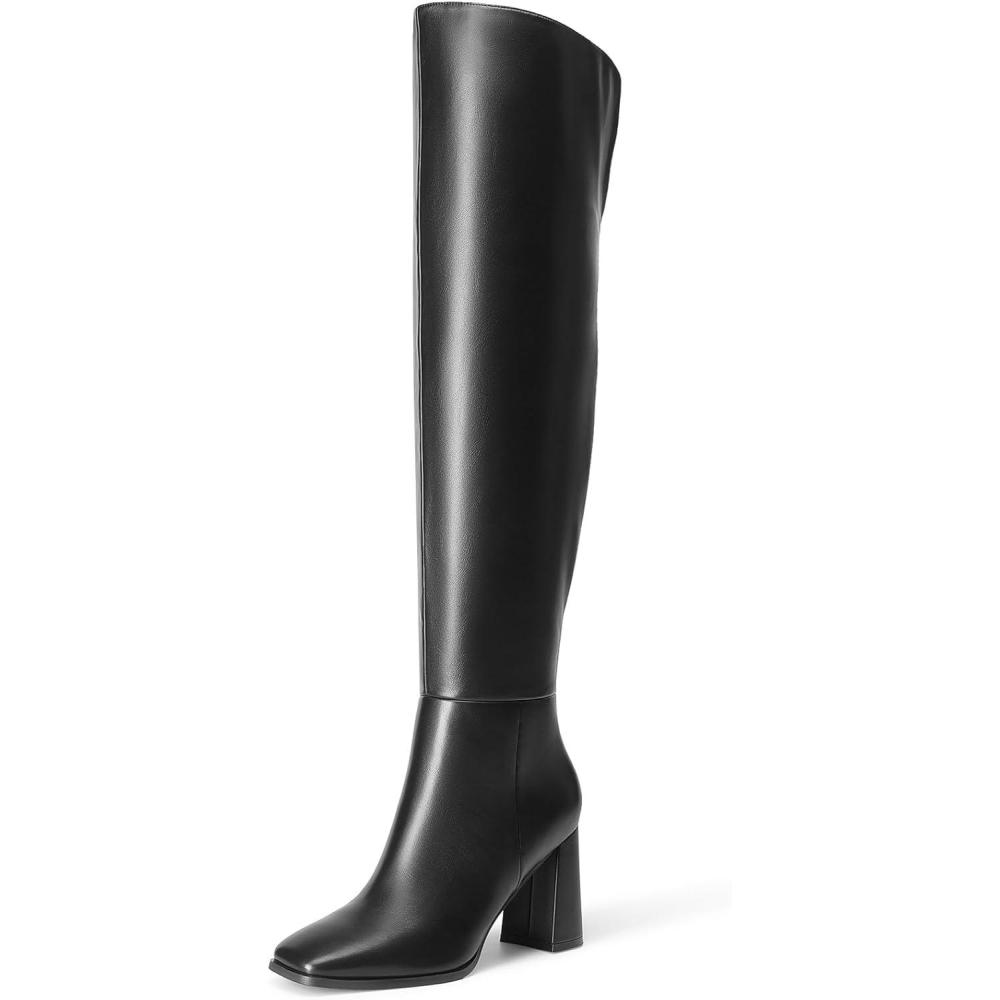 imageDREAM PAIRS Womens Tall Over the Knee Boots Thigh High Fall Block Chunky Heeled Knee High Long Boots with Fashion Square Toe and Side ZipperBlack