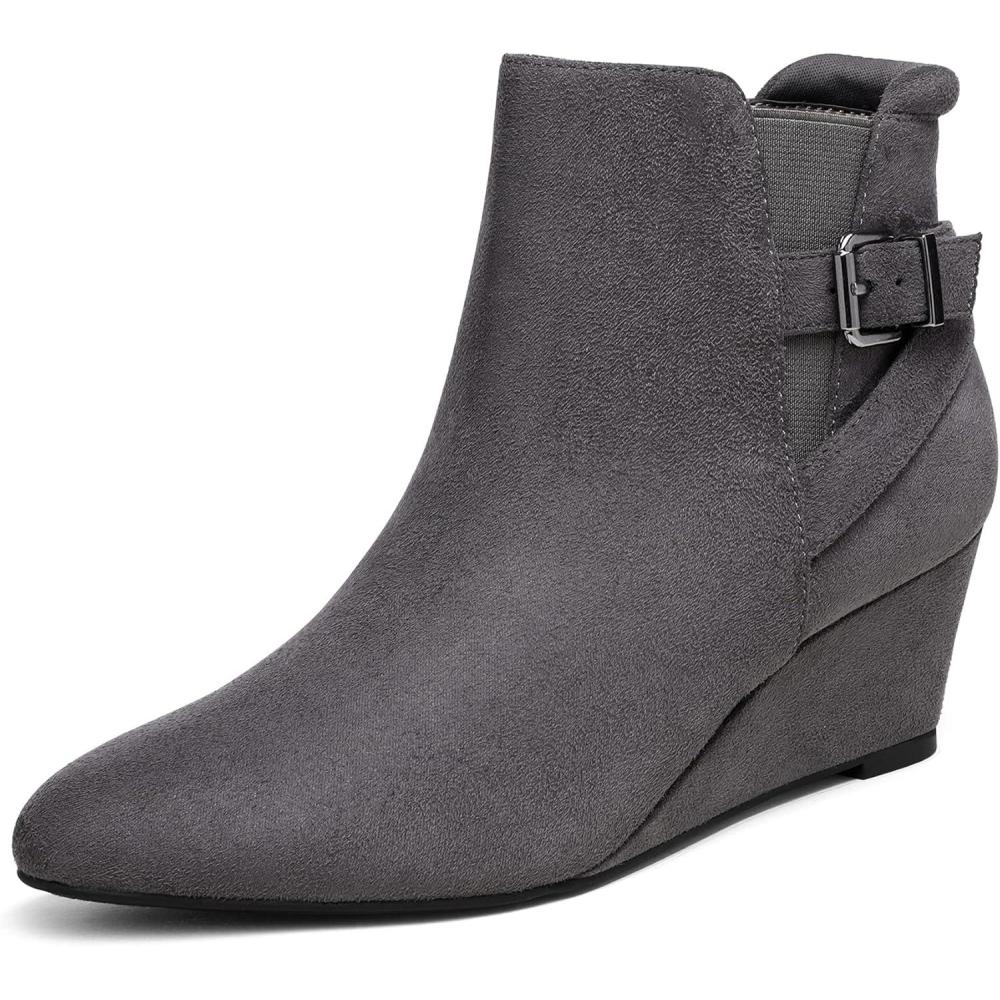 imageDREAM PAIRS Womens Wedge Ankle Boots Fall Low Heel Short Booties ShoesGrey