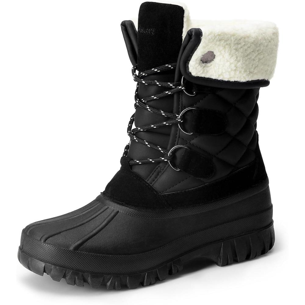 imageDREAM PAIRS Womens Winter Duck Boots Mid Calf Warm Insulated Faux Fur Lined Waterproof Lace Up Snow BootsBlack