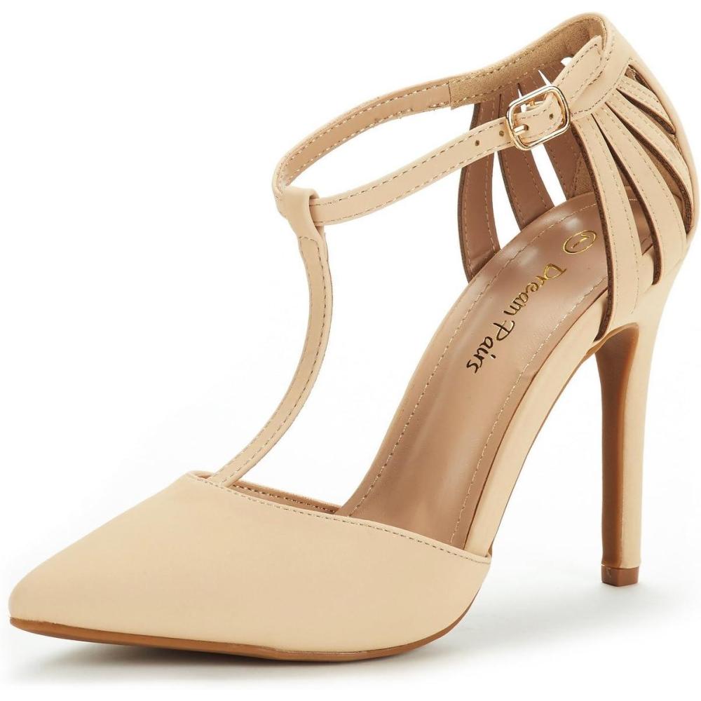 imageDREAM PAIRS Womens Womens High Stiletto Heels OppointedMary TStrap Closed Pointed Toe Dress Pumps Shoes for WeddingNude Nubuck