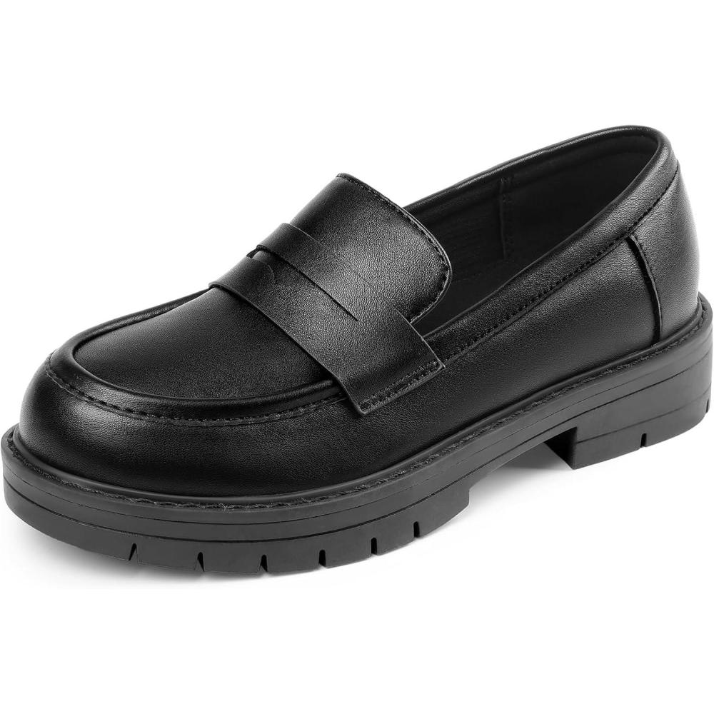 imageDream Pairs Girls Loafers Chunky Platform Penny Loafers School Uniform Slip On Dress ShoesBlack