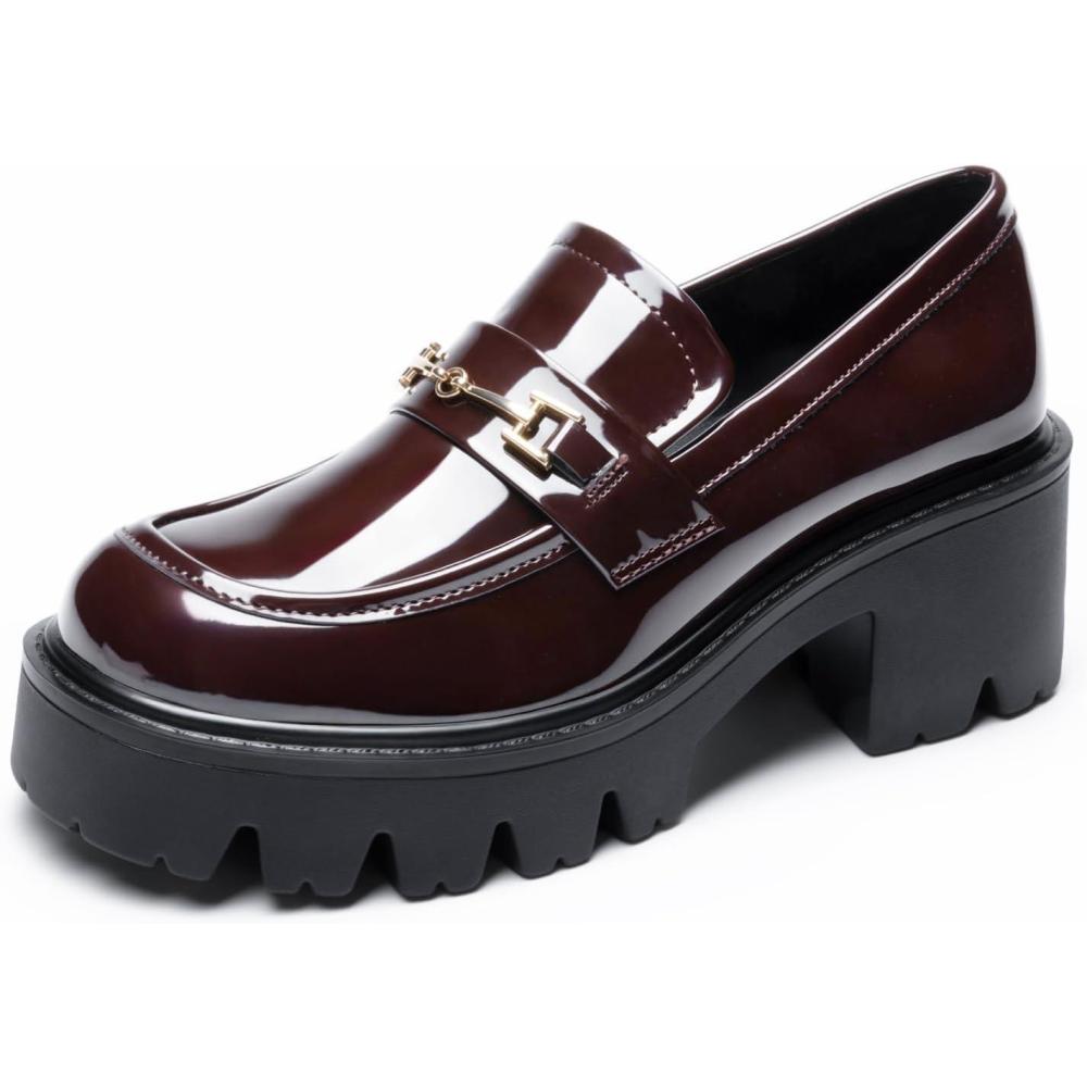 imageWomen Loafers Platform Chunky Heel Slip On Lug Sole Casual Dressy Office Business ShoesBrown
