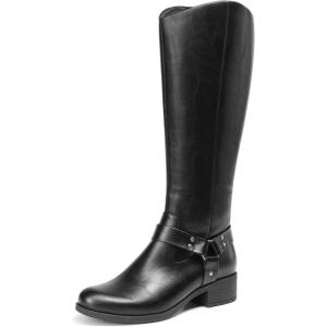 DREAM PAIRS Boots For Women Knee High, Comfortable Pull On Side Zipper Buckle Riding Boots(Black)