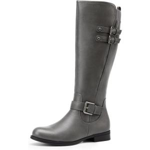 DREAM PAIRS Boots For Women Knee High, Comfortable Pull On Side Zipper Buckle Riding Boots(Grey)