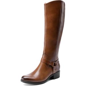 DREAM PAIRS Boots For Women Knee High, Comfortable Pull On Side Zipper Buckle Riding Boots(Light Brown)