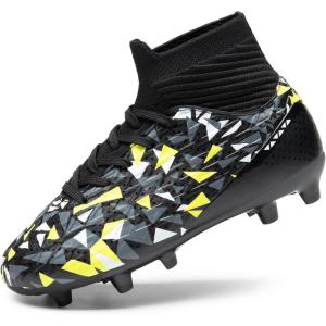 DREAM PAIRS Boys Football Cleats Youth High Top Firm Ground Soccer Shoes for Little/Big Kids(Black/Neon/Green)