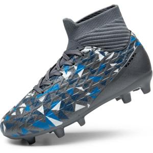 DREAM PAIRS Boys Football Cleats Youth High Top Firm Ground Soccer Shoes for Little/Big Kids(Grey)