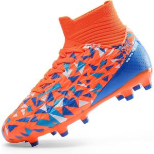 DREAM PAIRS Boys Football Cleats Youth High Top Firm Ground Soccer Shoes for Little/Big Kids(Orange/Blue)