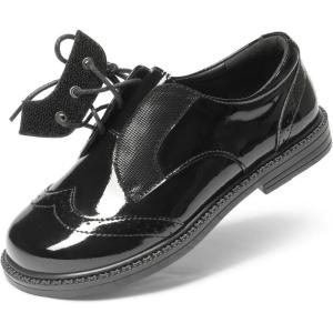 DREAM PAIRS Boys Girls Dress Shoes Kids School Uniform Formal Casual Oxfords for Toddler Little Kid(Black-pat)