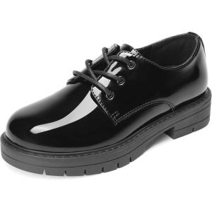 DREAM PAIRS Boys Girls Dress Shoes Kids Uniform Formal Classic Oxfords Lace-up for Toddler Little Big Kid(Black-pat)
