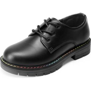 DREAM PAIRS Boys Girls Dress Shoes Kids Uniform Formal Classic Oxfords Lace-up for Toddler Little Big Kid(Black-pu)