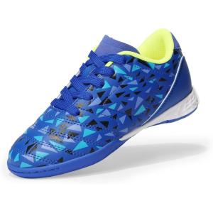 DREAM PAIRS Boys Girls Indoor Sneakers Lace Up Sport Athletic Casual IC Youth Futsal Football Soccer Shoes for Little/Big Kid(Royal/Blue/Neon/Green)