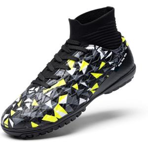 DREAM PAIRS Boys Girls Indoor Soccer Shoes High Top Football Turf Futsal Shoes for Little/Big Kid(Black/Neon Green)