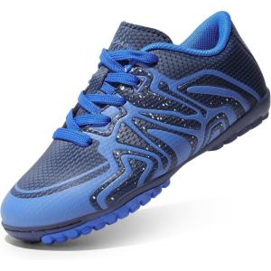 DREAM PAIRS Boys Girls Indoor Turf Soccer Cleats Lace Up Athletic Youth Futsal Football Shoes for Little/Big Kid(Navy/Royal/White)