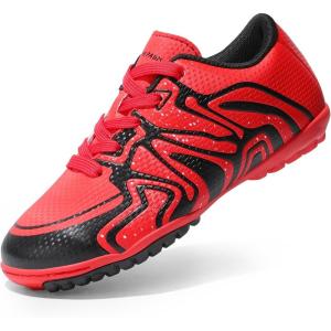 DREAM PAIRS Boys Girls Indoor Turf Soccer Cleats Lace Up Athletic Youth Futsal Football Shoes for Little/Big Kid(Red/Black/White)