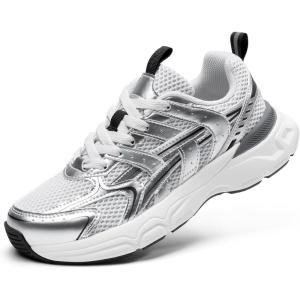 DREAM PAIRS Boys Girls Kids Sneakers Tennis Running Shoes Lace-up Unisex LilLegends Lightweight Breathable Walking Shoes(Silver)