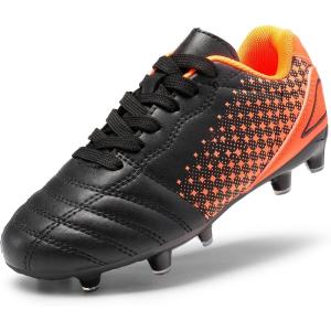 DREAM PAIRS Boys Girls Outdoor Sport Football Shoes Soccer Cleats for Little/Big Kid(Black/Orange)
