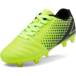 DREAM PAIRS Boys Girls Outdoor Sport Football Shoes Soccer Cleats for Little/Big Kid(Neon/Green/Black)