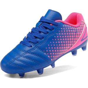 DREAM PAIRS Boys Girls Outdoor Sport Football Shoes Soccer Cleats for Little/Big Kid(Royal/Blue/Fuchsia)