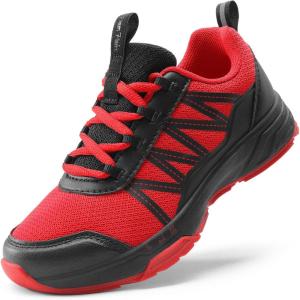 DREAM PAIRS Boys Girls Shoes Kids DuraPlay Tennis Footwear Non Slip Athletic Running Walking Lightweight Lace Up Sneakers for Little/Big Kid(Red/Black)